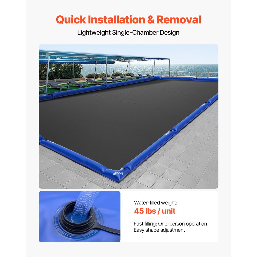 VEVOR Juego de Bolsas de Agua para Cubiertas de Piscina, 6 Piezas de 2,4 m Única Cámara y 4 Tubos de Esquina, Bolsas de Pesas de PVC con Válvula Antifugas para Cubierta de Piscina Enterrada, Azul