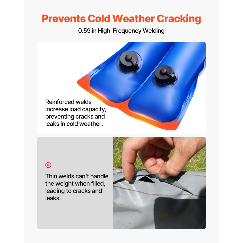 VEVOR Pool Cover Water Bags, 12 Packs 3000mm, Double Chamber Pool Cover Water Tubes, 0.4mm Thick PVC Bags Weights with Leakproof Screw Cap, for Inground Swimming-Pool Covers Winter Closing, Blue