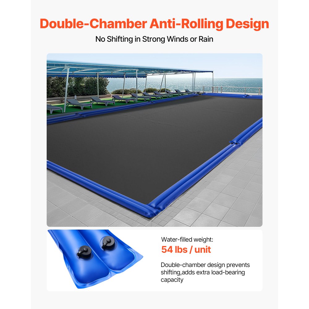 VEVOR Bolsas de Agua para Cubiertas de Piscina, 5 Piezas, 300 x 30 cm Bolsa de Tubos de Peso de Doble Cámara PVC con Tapón de Rosca Hermético para Cubierta de Piscina Enterrada de Invierno, Azul