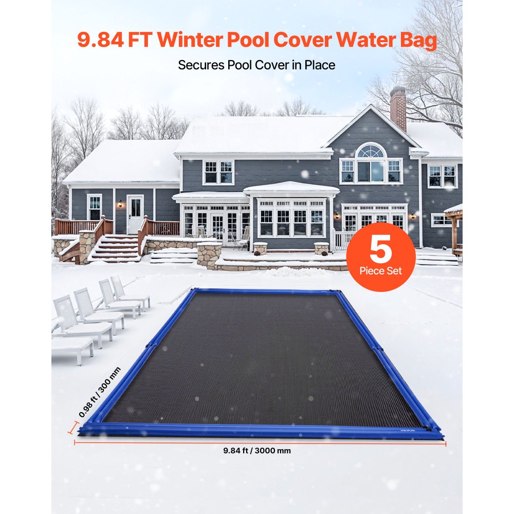 VEVOR Bolsas de Agua para Cubiertas de Piscina, 5 Piezas, 300 x 30 cm Bolsa de Tubos de Peso de Doble Cámara PVC con Tapón de Rosca Hermético para Cubierta de Piscina Enterrada de Invierno, Azul