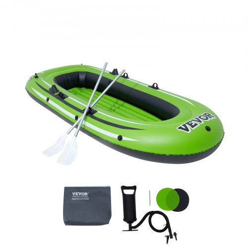 VEVOR Barco inflable, barco de pesca inflable para 3 personas, kayak de PVC resistente, con remos de aluminio de 46 pulgadas, bomba de alta eficiencia, carga de 700 libras para adultos y niños