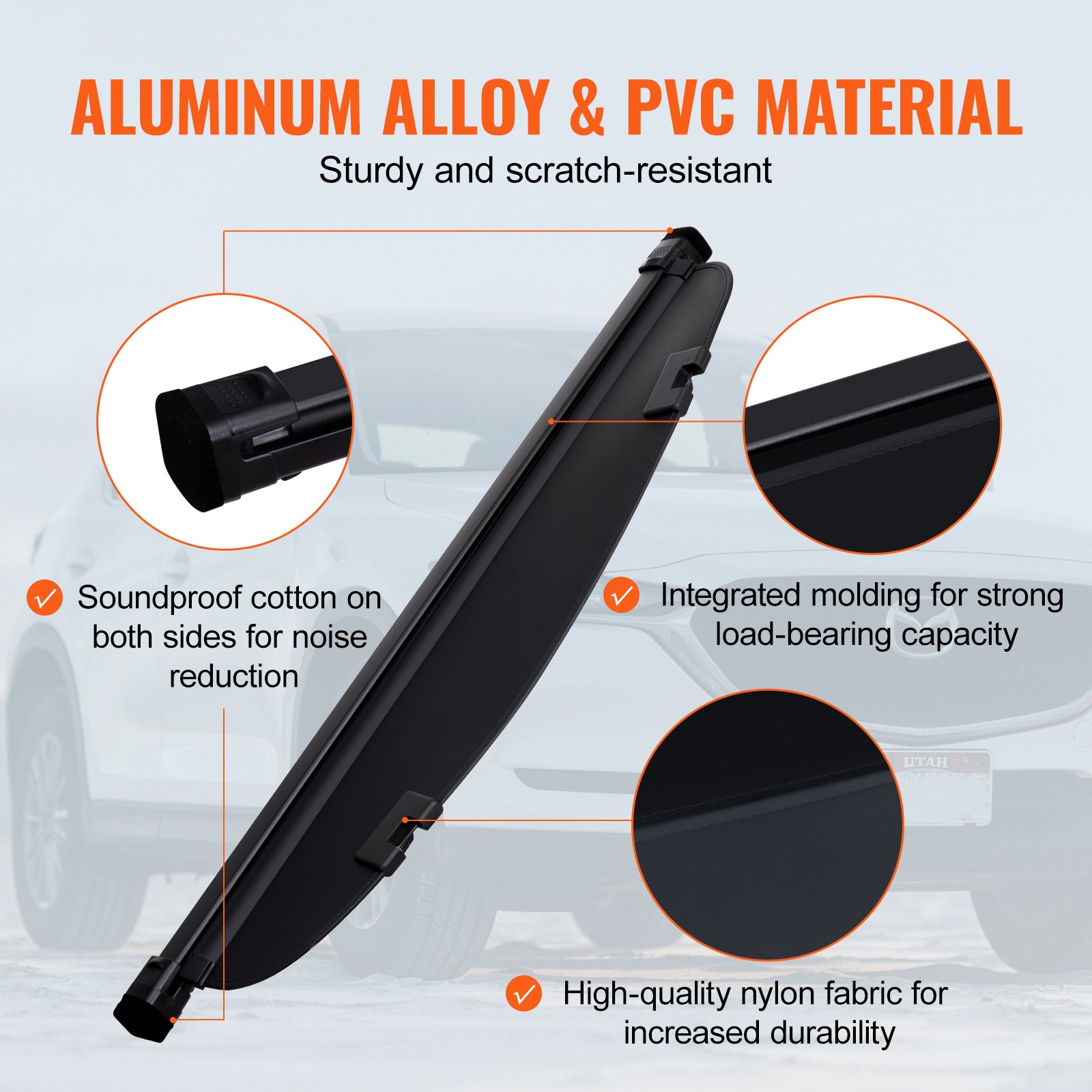 VEVOR Funda de Carga Retráctil Impermeable Mejorada, Protección de Seguridad para Mazda CX-5 2017-2025 5 Plazas, Resistente a los Rayos UV con Aleación de Aluminio, PVC, Textura de Cuero