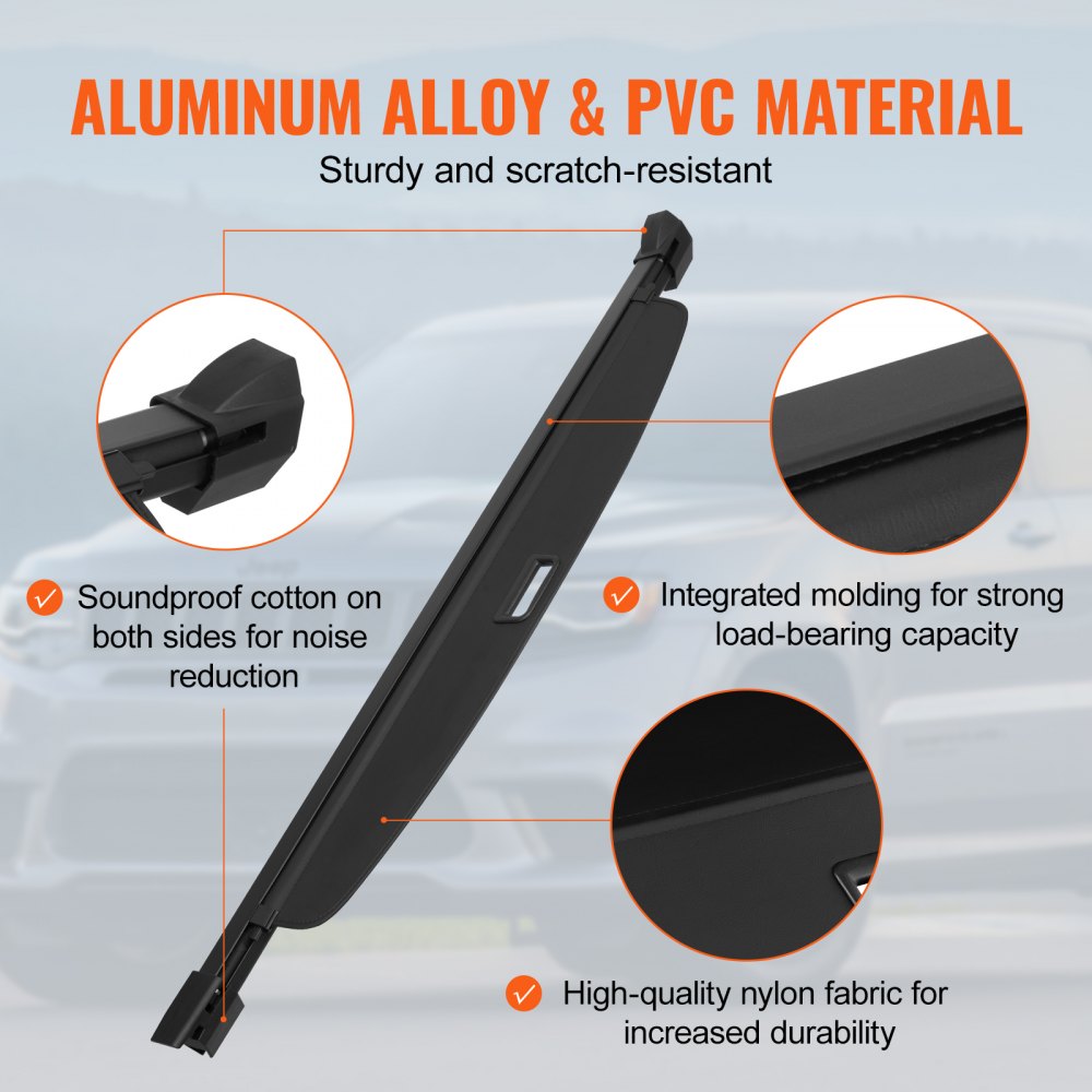 VEVOR Funda de Carga Retráctil Impermeable Mejorada, para Jeep Grand Cherokee de 2 Filas 2022-2025 5 Plazas, Resistente a los Rayos UV, con Aleación de Aluminio, PVC, Textura de Cuero