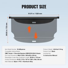 VEVOR Funda de Carga Retráctil Impermeable, con Protección de Seguridad para GMC Terrain + Chevrolet Equinox 2018-2024 5 Plazas, Resistente a los Rayos UV, de Aleación Aluminio, PVC, Textura de Cuero