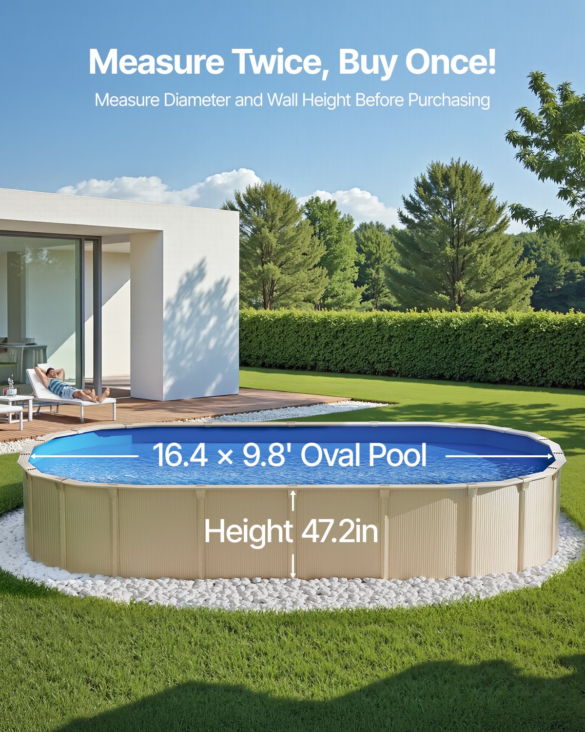 VEVOR Revestimiento para Piscina Ovalada 500x300 cm Calibre Estándar Revestimiento de Vinilo para Piscina de Altura de Pared de 120 cm Revestimiento de Repuesto para Piscinas Elevadas, Color Sólido