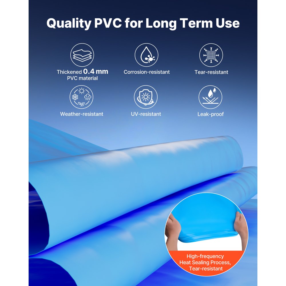 VEVOR Revestimiento para Piscina Ovalada PVC, Liner para Piscinas Elevadas Ovaladas de 375 x 732 cm, Altura de Pared 120 cm, Grosor 0,4 mm, Resistente al Desgarro, Sol y Frío para Jardín y Exterior