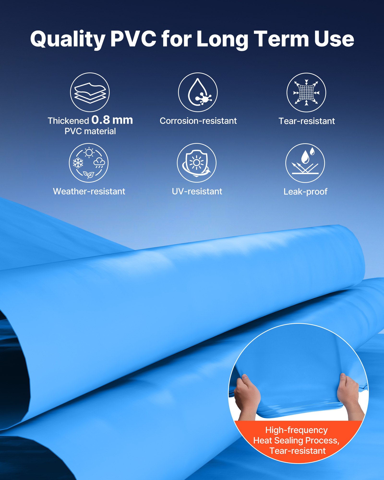 VEVOR Revestimiento para Piscina Redonda PVC, Liner para Piscinas Elevadas Redondas de Diámetro 350,5 cm, Grosor 0,8 mm, Altura de Pared 120 cm, Resistente al Desgarro, Sol y Frío para Jardín Exterior