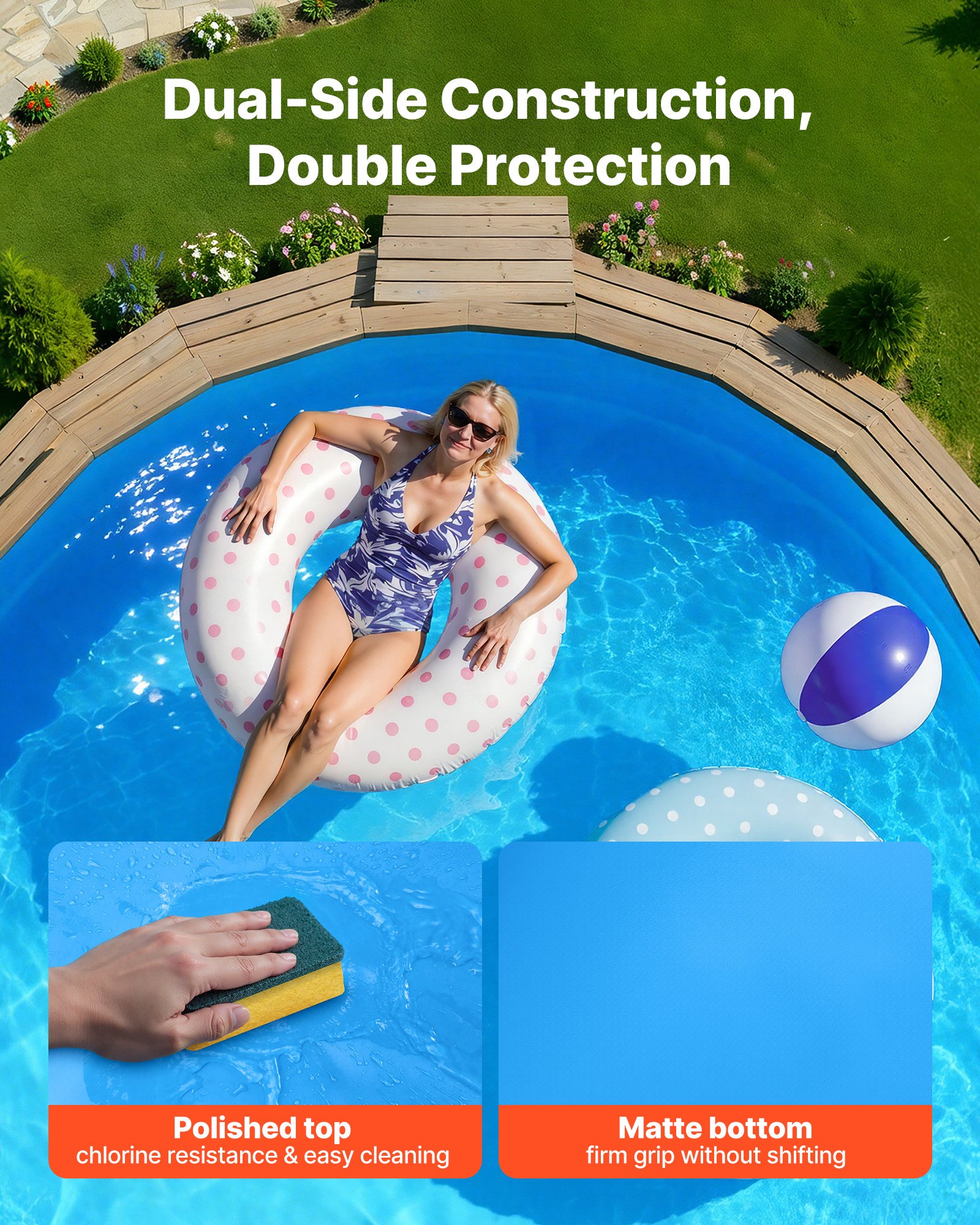 VEVOR Revestimiento para Piscina Redonda PVC, Liner para Piscinas Elevadas Redondas de Diámetro 350,5 cm, Grosor 0,8 mm, Altura de Pared 120 cm, Resistente al Desgarro, Sol y Frío para Jardín Exterior