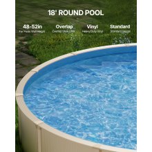 VEVOR Revestimiento para Piscina Redonda 550 cm Altura de 132 cm, Color Sólido