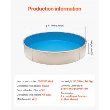 VEVOR Revestimiento para Piscina Redonda 550 cm Altura de 132 cm, Color Sólido