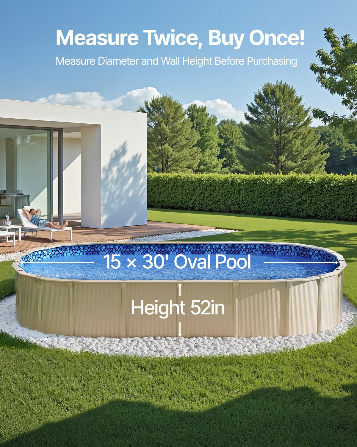VEVOR Revestimiento para Piscina 457x914 cm de Vinilo Ovalada para Jardín Patio