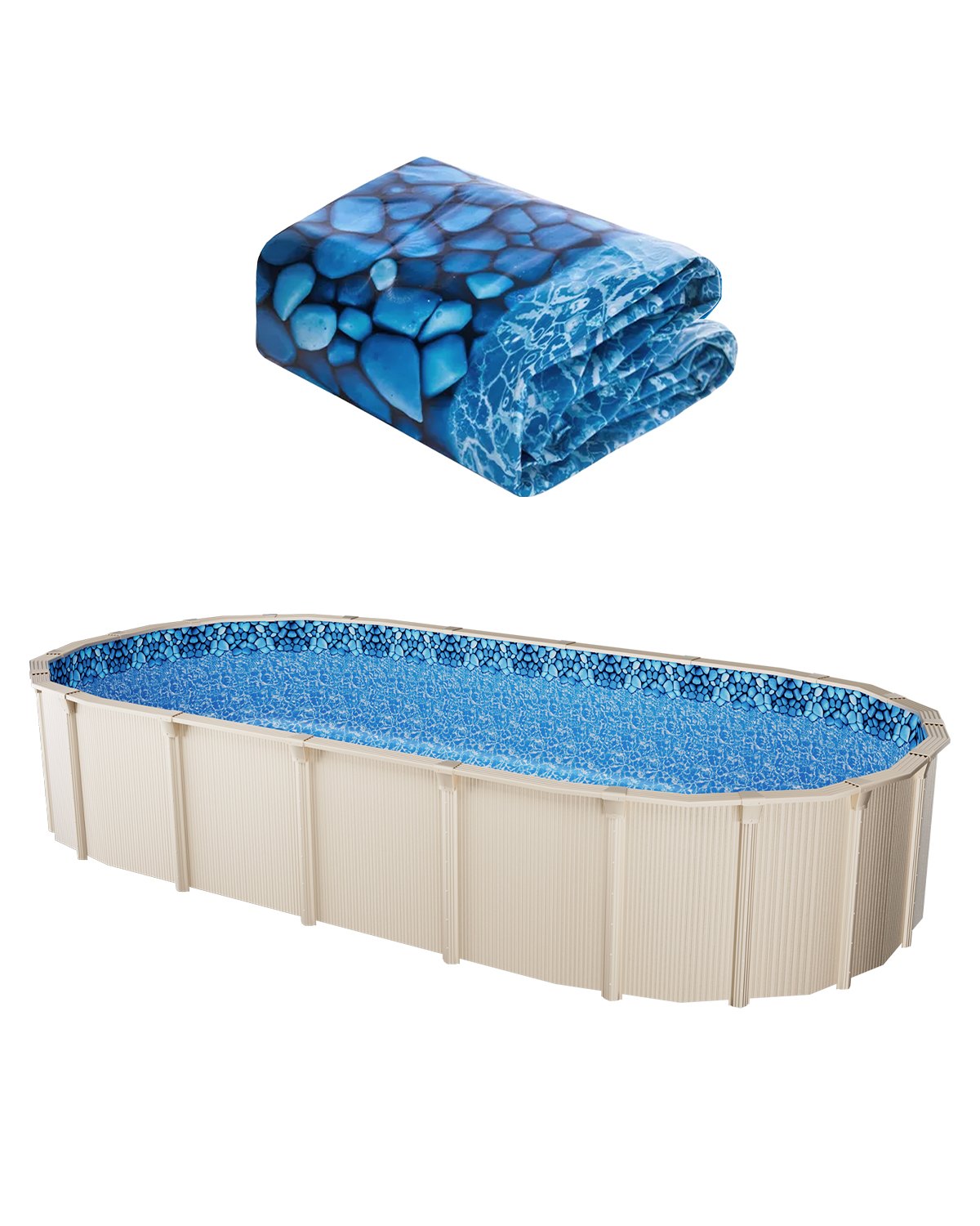 VEVOR Revestimiento para Piscina 457 x 914 cm Ovalado Cubierta para Piscinas Superposición Vinilo de Calibre Estándar Duradero Altura de Pared 122-137 cm para Piscinas Elevadas con Lados de Acero