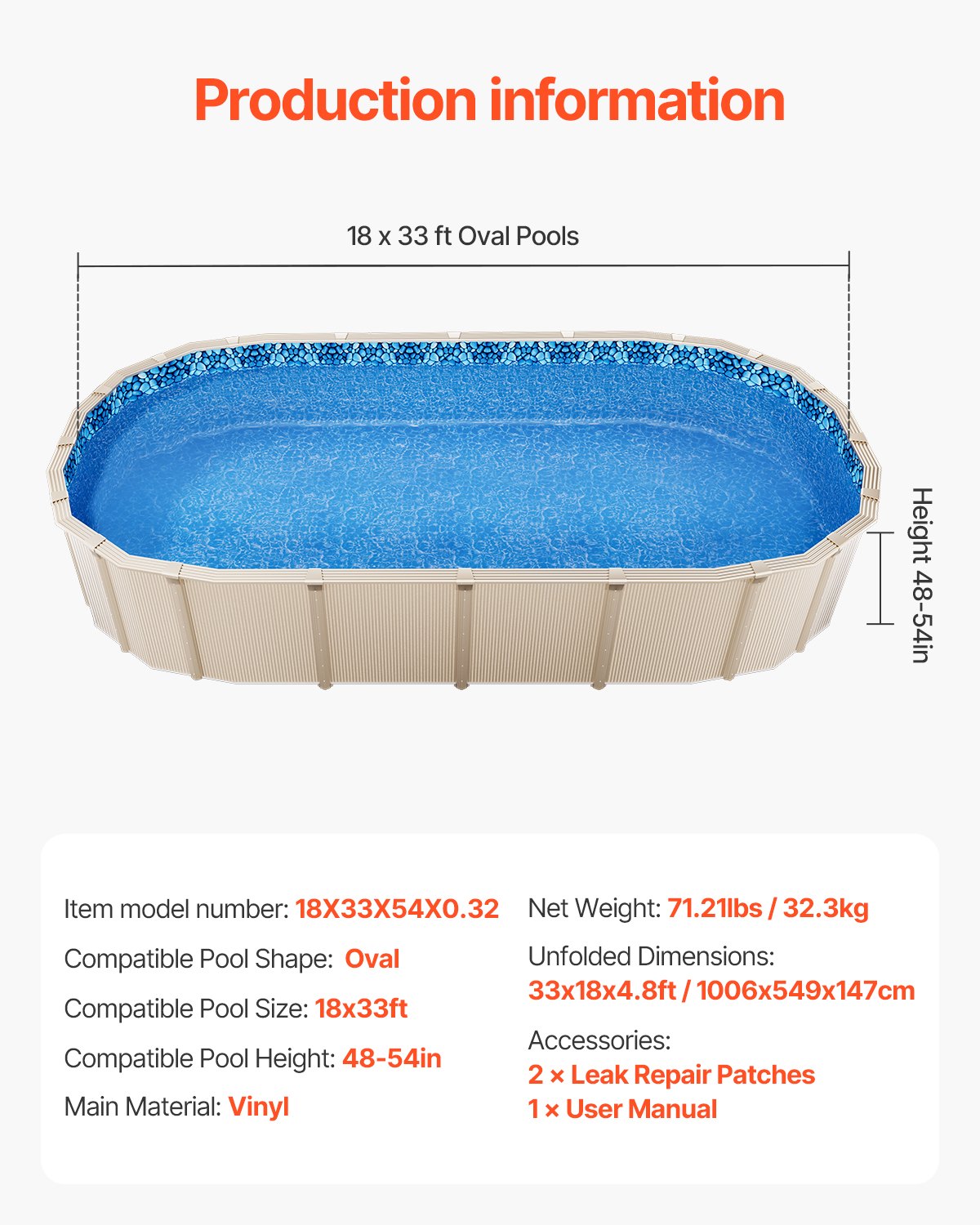 VEVOR Revestimiento para Piscina 1006x549 cm Ovalado Altura de Pared de 137 cm