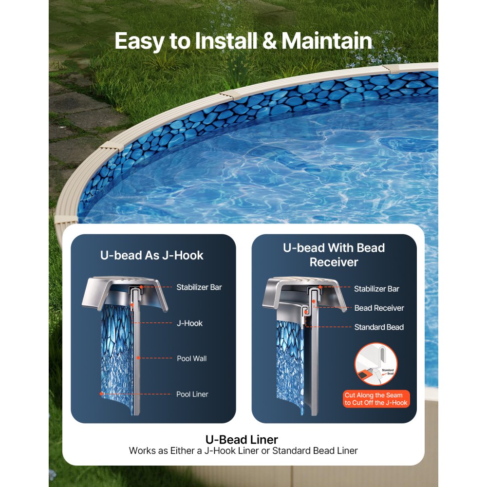 VEVOR Revestimiento para Piscina Elevada 640 cm Forma Redonda Cubierta para Piscinas de Vinilo Altura de Pared 132,1 cm Resistente al Desgarro con Lados de Acero Fácil instalación para Patio Jardín