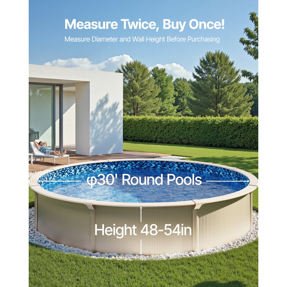 VEVOR Round Pool Liner, φ914x147 cm, Inner Liner, Replacement Liner, Inner Liner, Swimming Pool Liner, Overlap Style Vinyl Liner, Wear-Resistant, for Above Ground Pools with 137 cm Wall Height