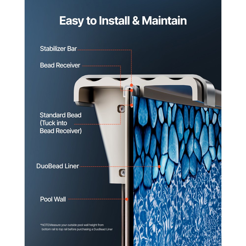 VEVOR Revestimiento para Piscina Elevada 914 cm Forma Redonda Cubierta para Piscinas de Vinilo Altura de Pared 132,1 cm Resistente al Desgarro con Lados de Acero Fácil instalación para Patio Jardín