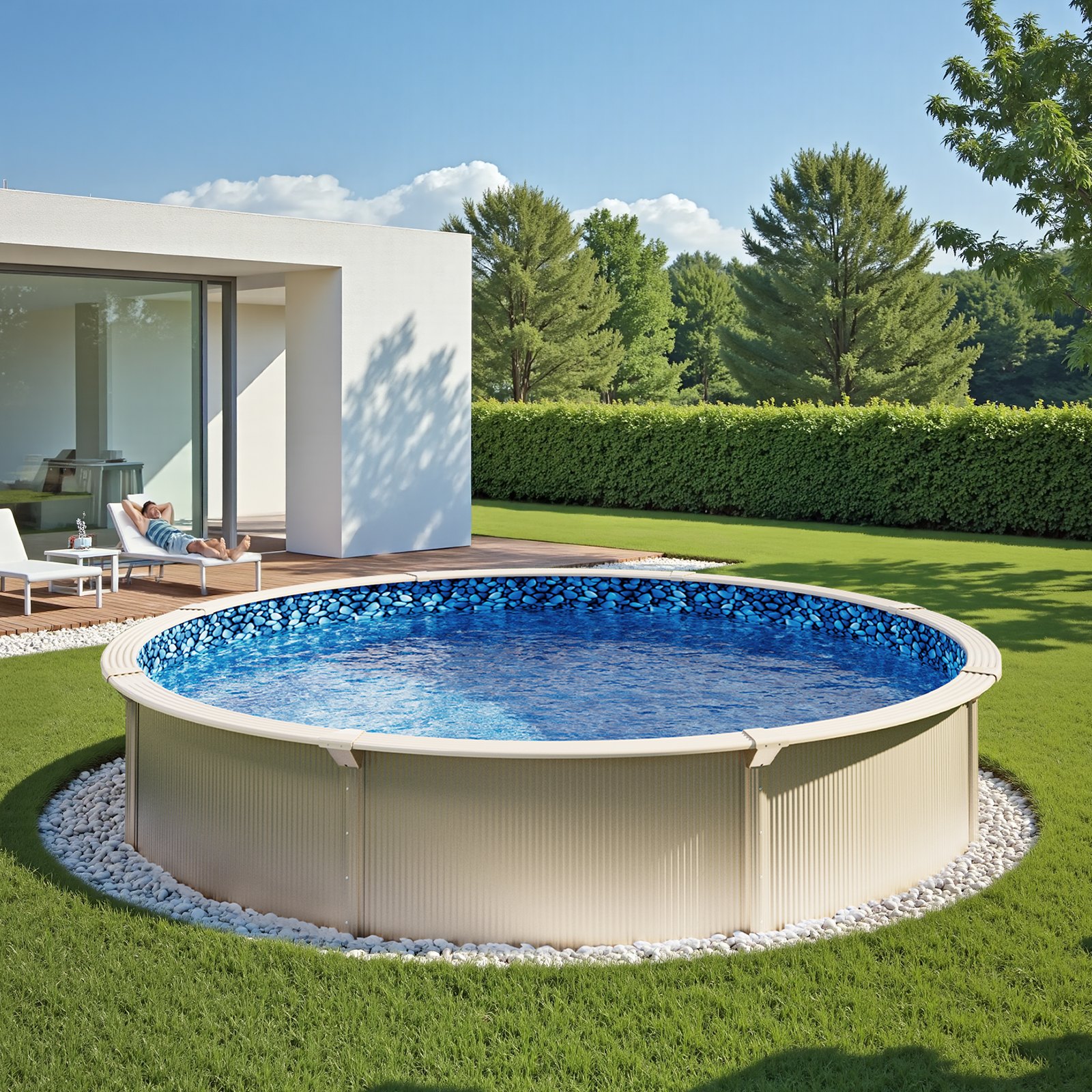 VEVOR Revestimiento para Piscina Elevada 1006 cm Forma Redonda Cubierta para Piscinas de Vinilo Altura de Pared 132,1 cm Resistente al Desgarro con Lados de Acero Fácil instalación para Patio Jardín