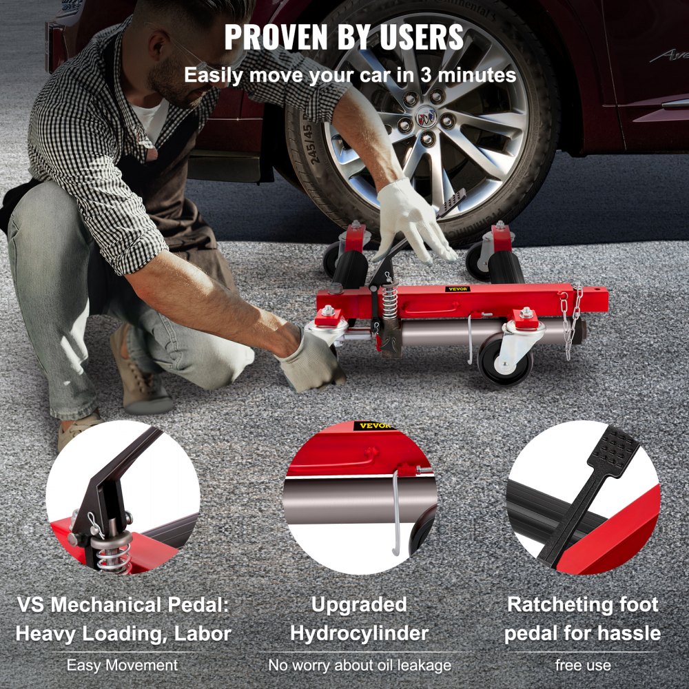 VEVOR Carrito para Desplazar Coches con Capacidad Total de 680 kg Carro Hidráulico de Neumáticas 1 Pieza Carrito de Montaje de Ruedas de Acero, Wheel Dolly para Tiendas Garajes y Salas de Exhibición