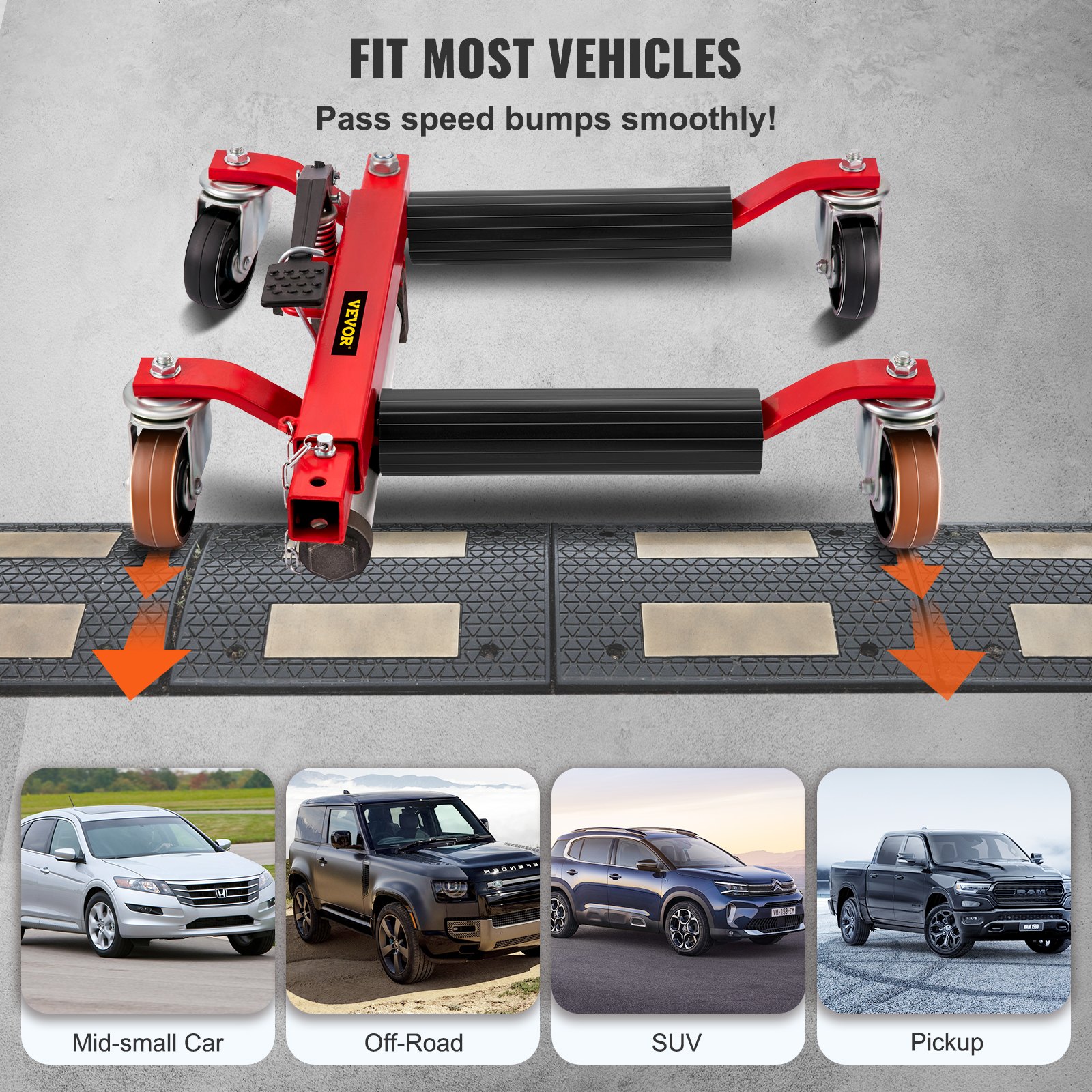 VEVOR Carrito para Desplazar Coches con Capacidad Total de 680 kg Carro Hidráulico de Neumáticas 1 Pieza Carrito de Montaje de Ruedas de Acero, Wheel Dolly para Tiendas Garajes y Salas de Exhibición