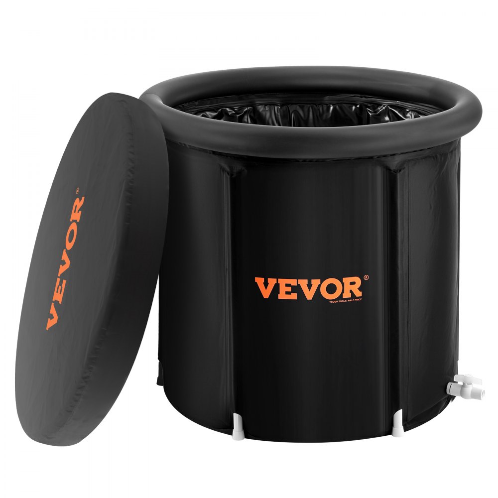 VEVOR Bañera de Hielo de 850 x 750 mm para Terapia de Agua Fría para Deportistas, Piscina de Inmersión Portátil para Exteriores con Barril de Hielo para Recuperación, 398 L con Cubierta, Negro
