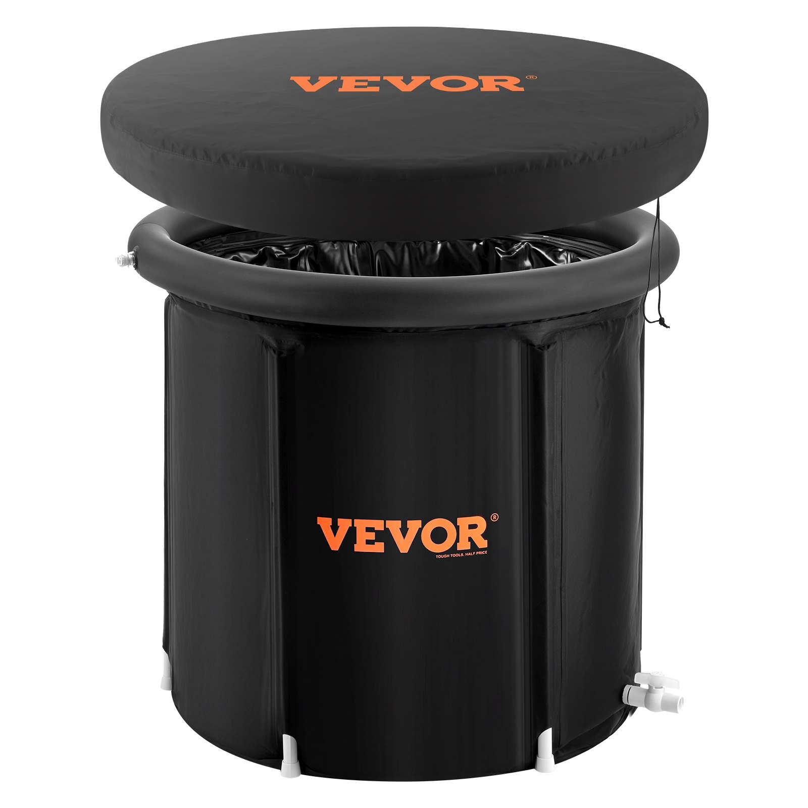 VEVOR Bañera de Hielo de 850 x 750 mm para Terapia de Agua Fría para Deportistas, Piscina de Inmersión Portátil para Exteriores con Barril de Hielo para Recuperación, 398 L con Cubierta, Negro