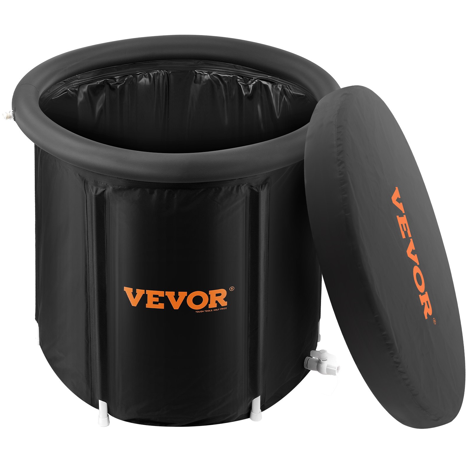 VEVOR Bañera de Hielo de 850 x 750 mm para Terapia de Agua Fría para Deportistas, Piscina de Inmersión Portátil para Exteriores con Barril de Hielo para Recuperación, 398 L con Cubierta, Negro