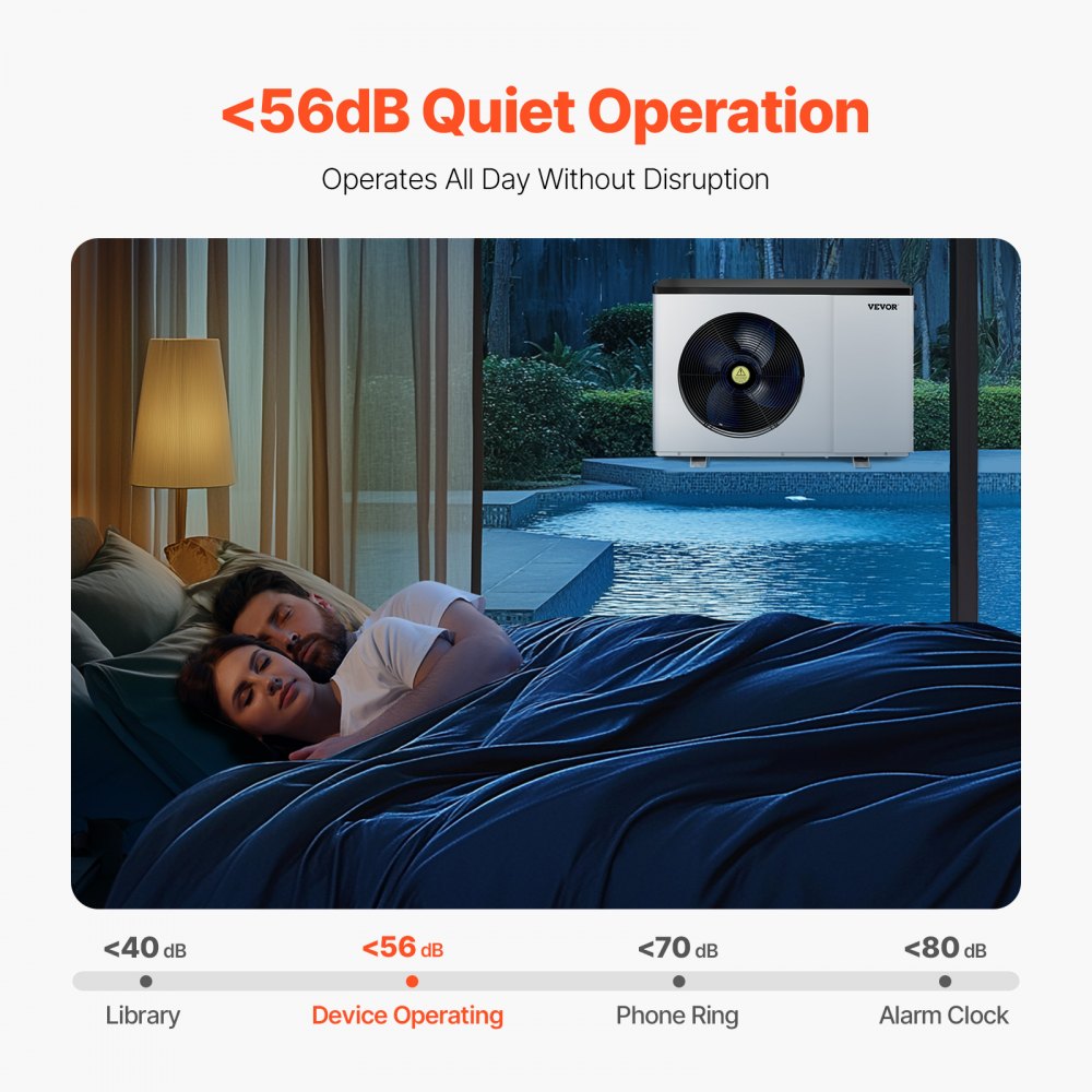 VEVOR Electric Pool Heat Pump, 1.48-7.11 kW Heating Capacity, Energy-Saving Variable Frequency Pool Heaters for 15-30 m³ Above Ground Pools, Heating and Cooling Pool Water Heater