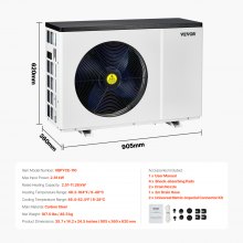 VEVOR Bomba de Calor Eléctrica para Piscina 2,51-11,38 kW 905 x 360 x 620 mm