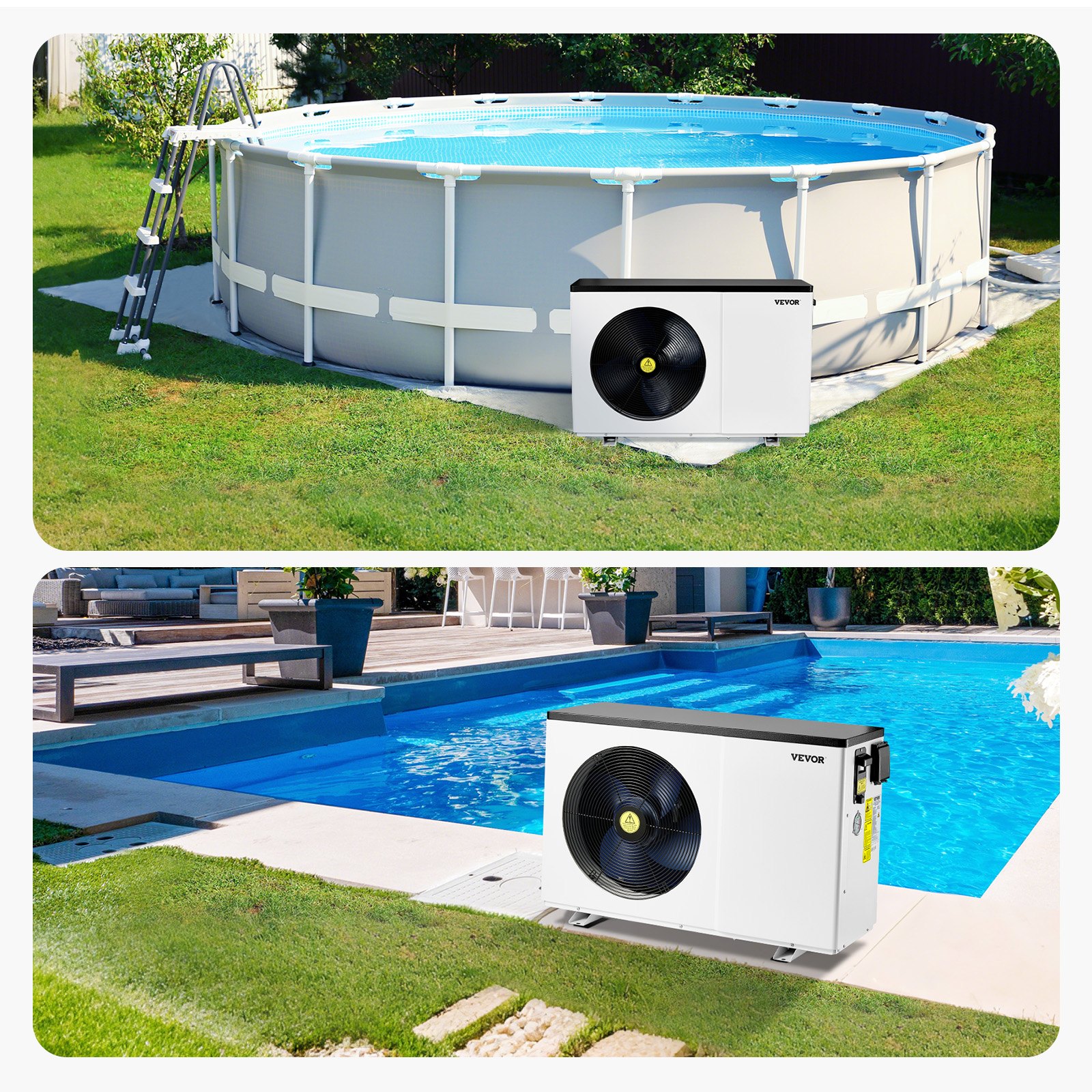 VEVOR Electric Pool Heat Pump, 3.22-15.25kW Heating Capacity, Energy-Saving Pool Heaters with Variable Frequency for 30-60m³ Above Ground Pools, Heating and Cooling Pool Water Heater AC 220-240V, 50Hz
