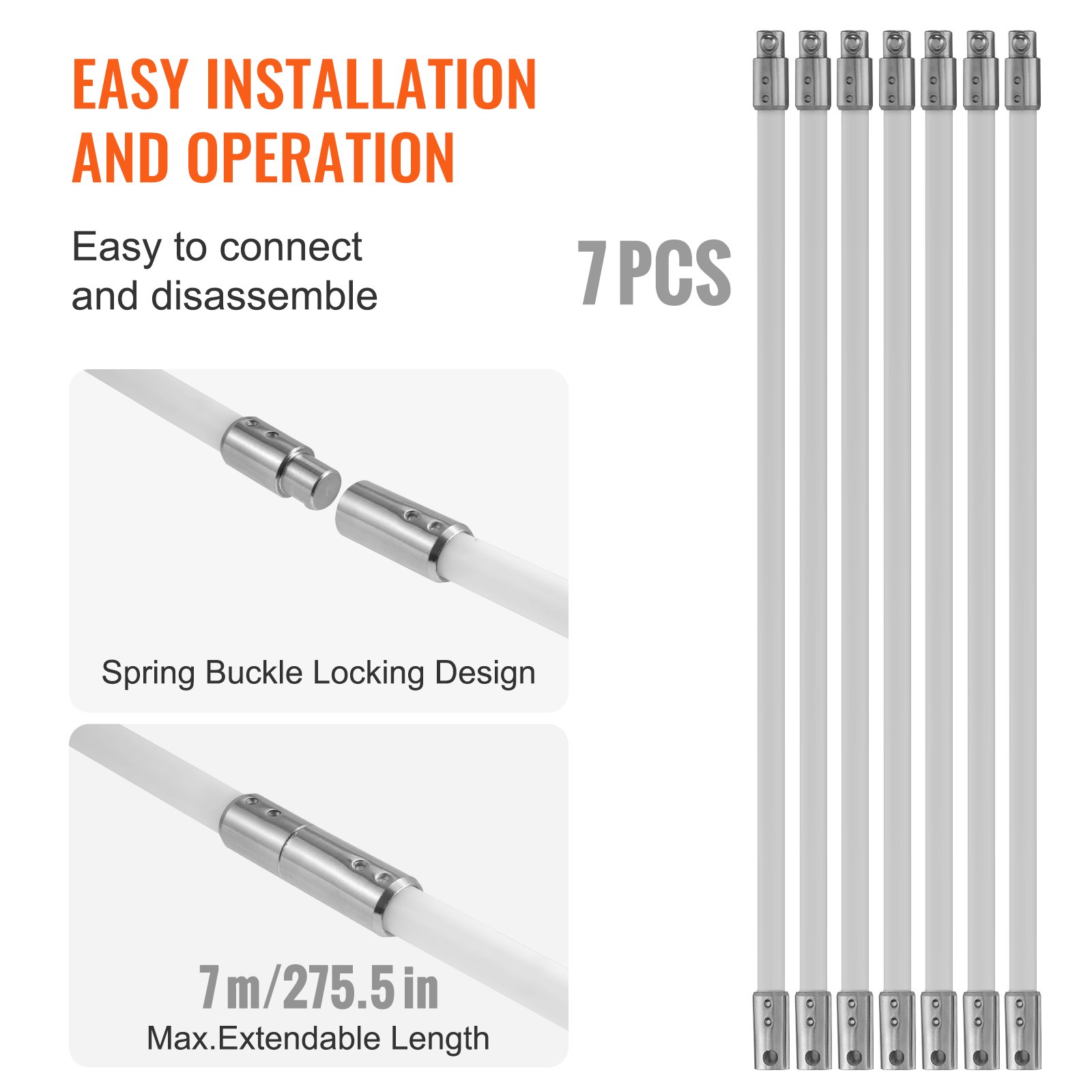 VEVOR Stove Pipe Brush 7 m Chimney Brushes incl. 7 Poles Fireplace Brush Fireplace Brush Nylon Chimney Brush Sweeping Brush Stove Pipe Cleaner Soot Brush Brush for Chimney Stove Pipes