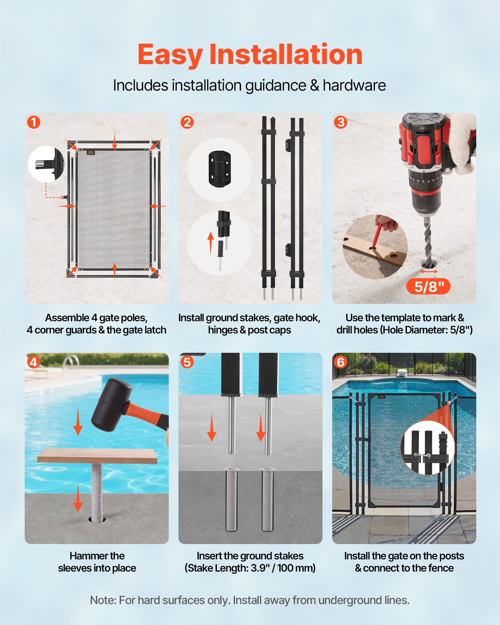 VEVOR Puerta de Seguridad para Piscina 1,2 x 0,75 m, Puerta de Malla Enterrada, Cerradura Automática, con Protectores de Esquinas Redondeados Estacas de Tierra, Multiusos para Jardín Mascota, Negro
