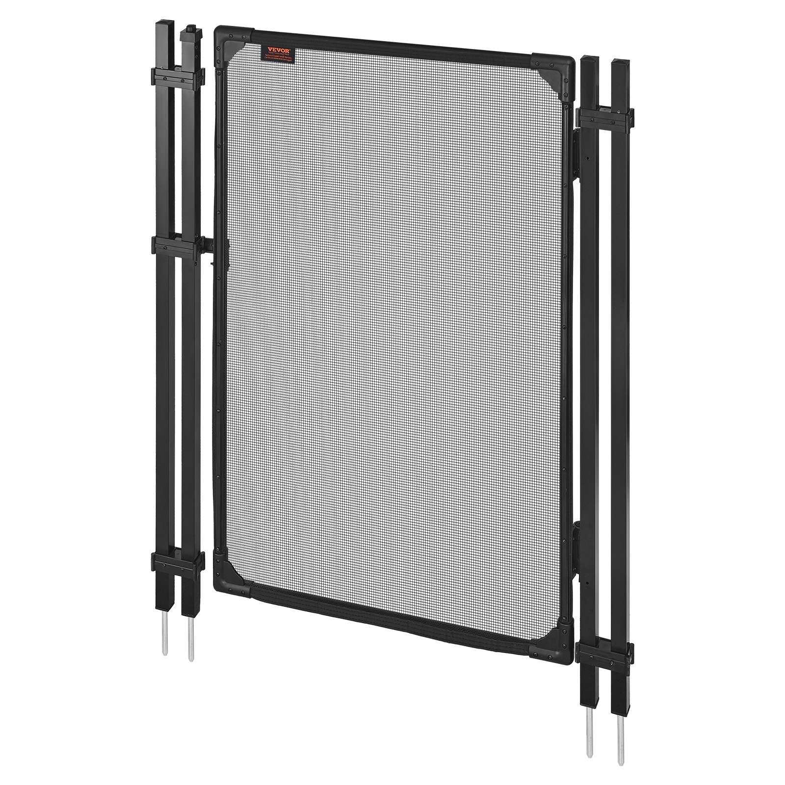 VEVOR Puerta de Seguridad para Piscina 1,2 x 0,75 m, Puerta de Malla Enterrada, Cerradura Automática, con Protectores de Esquinas Redondeados Estacas de Tierra, Multiusos para Jardín Mascota, Negro