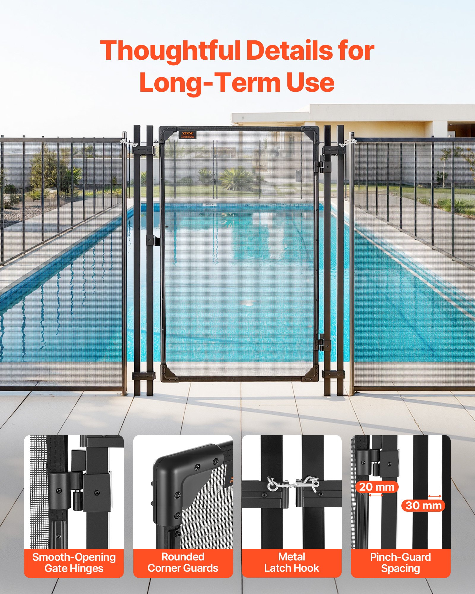 VEVOR Puerta de Seguridad para Piscina 1,2 x 0,75 m, Puerta de Malla Enterrada, con Cerradura de Pestillo Protectores de Esquinas Redondeados Estacas de Tierra de Acero Inoxidable, Malla de PVC, Negro