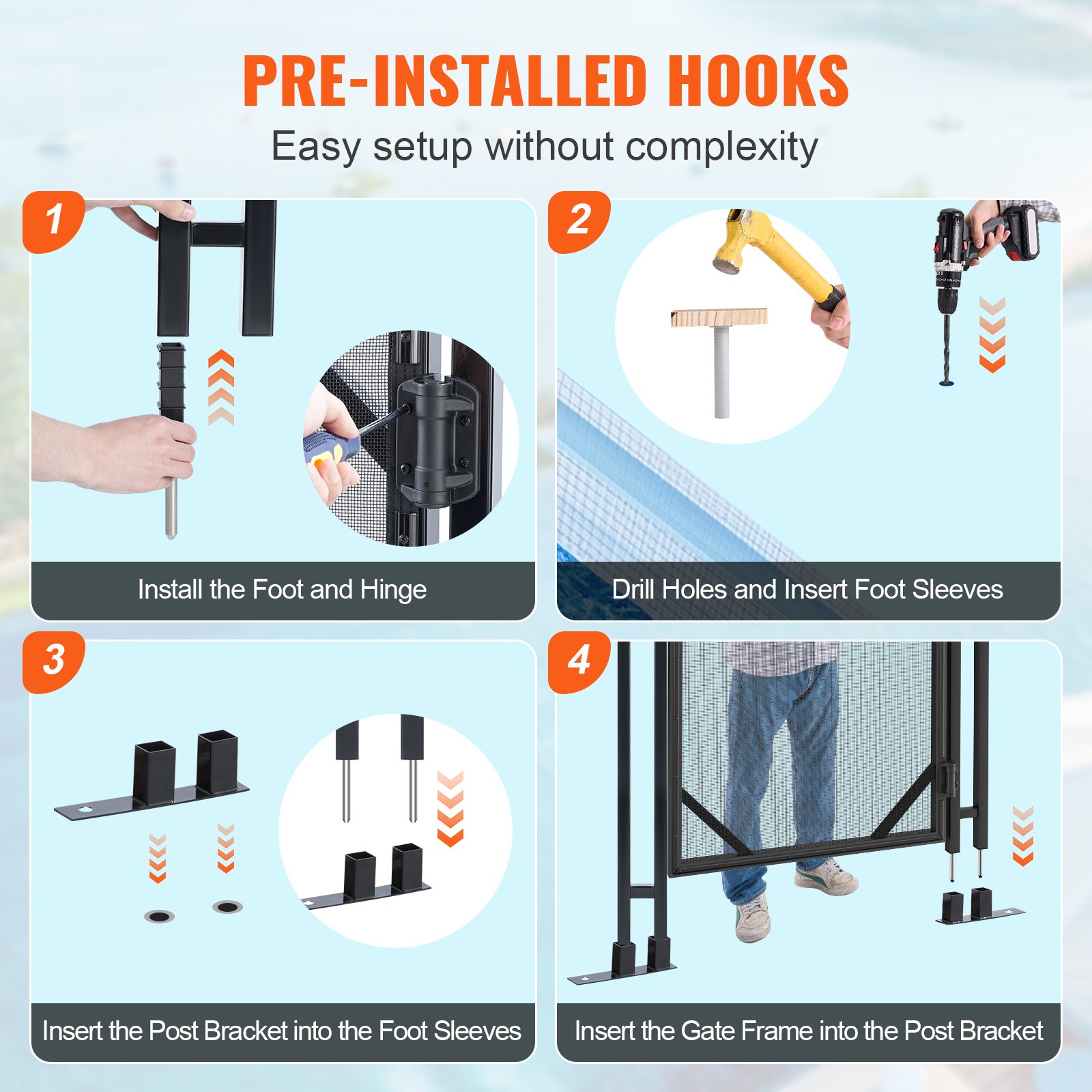 VEVOR Valla de Piscina 4 x 2,5 m para Piscinas Enterradas Kit de Valla de Seguridad con Pestillo de Acero Inoxidable Valla de Seguridad Infantil Extraíble, Fácil Instalación DIY