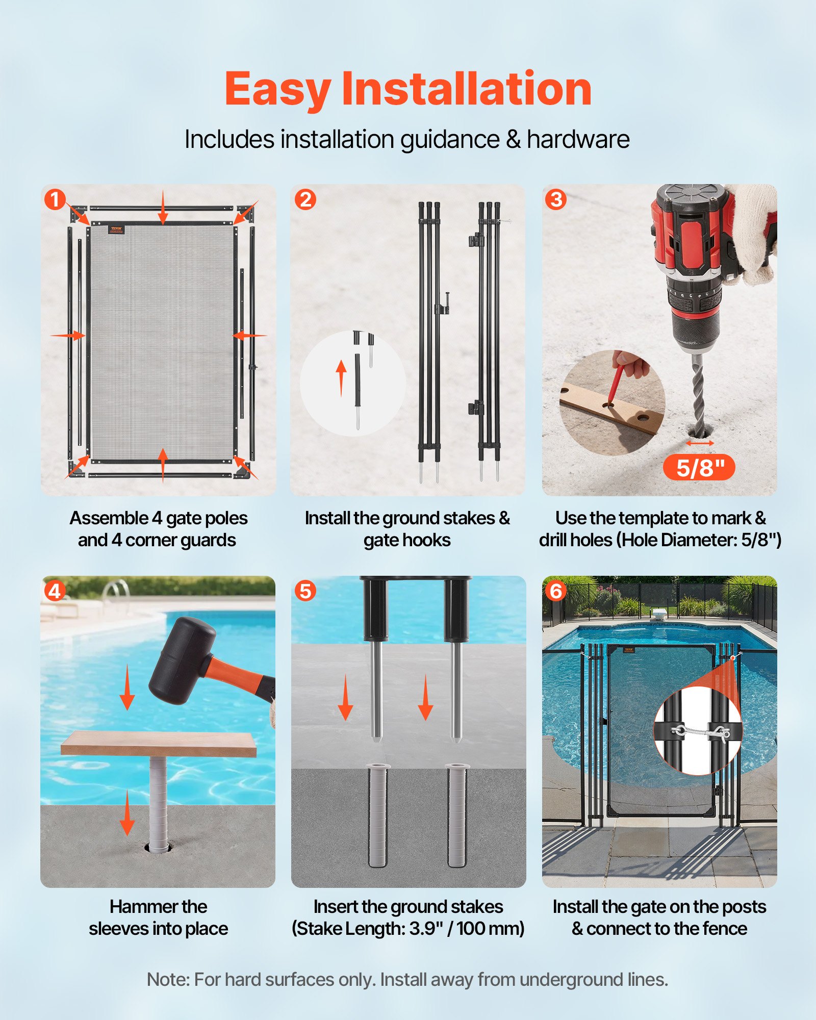 VEVOR Puerta de Seguridad para Piscina 1,2 x 0,75 m, Puerta de Malla Enterrada, con Cerradura de Pestillo Postes de Aluminio Estacas de Acero Inoxidable, Malla de PVC Resistente al Desgarro, Negro