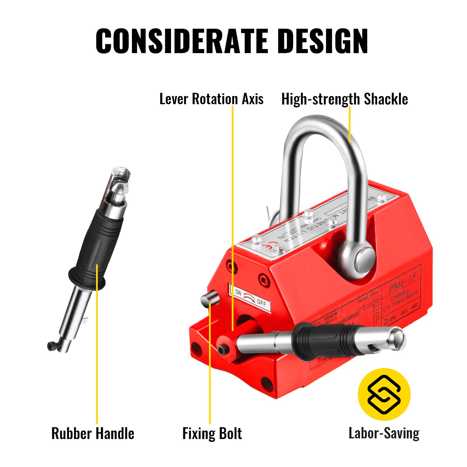 VEVOR Elevador Magnético Permanente 1,500 kg Levantador Magnético de Modelo PML-15 Dimensión de 313 x 145 x 137 mm Imán de Levantamiento Magnético Peso Neto de 34 kg para Levantar Láminas de Acero