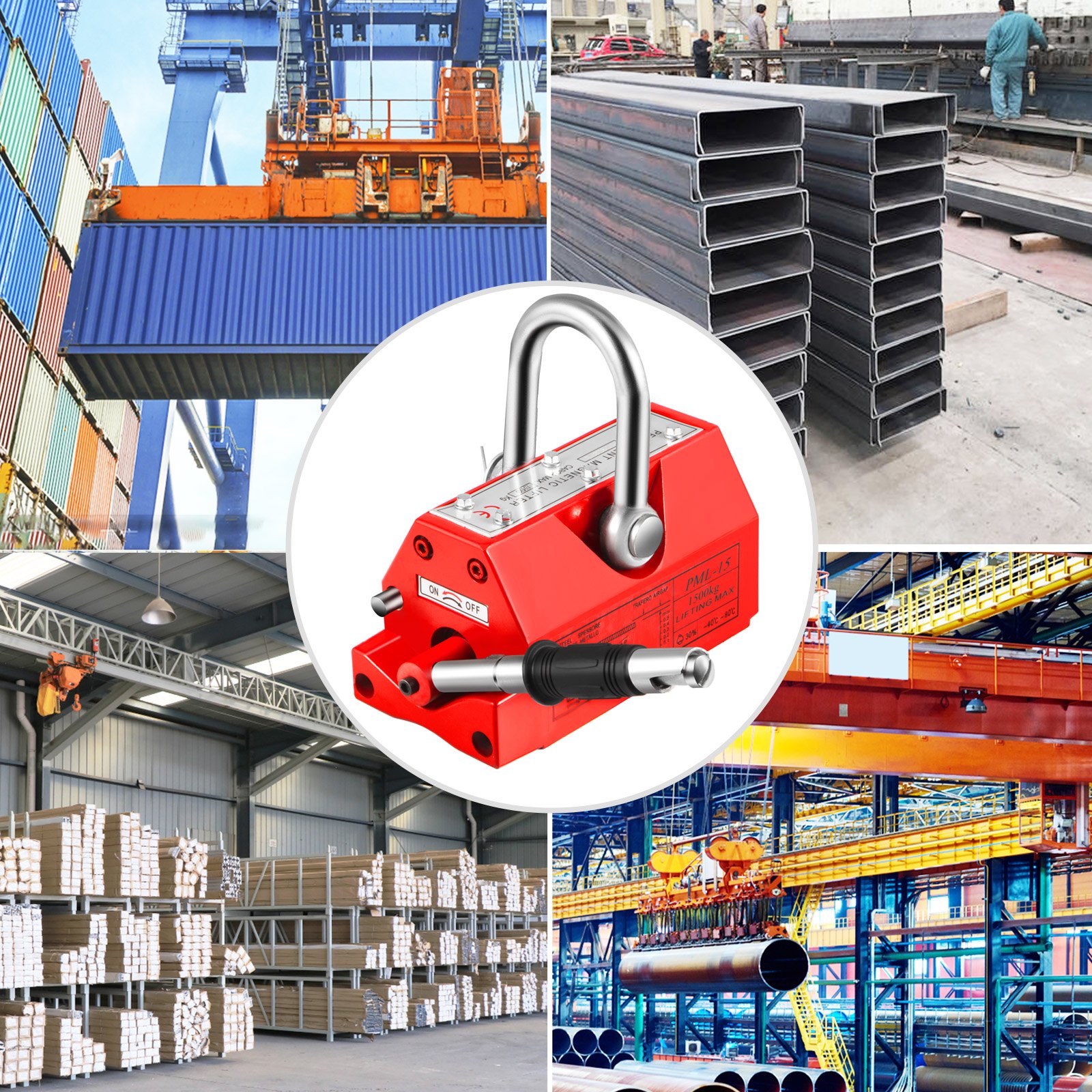 VEVOR Elevador Magnético Permanente 1,500 kg Levantador Magnético de Modelo PML-15 Dimensión de 313 x 145 x 137 mm Imán de Levantamiento Magnético Peso Neto de 34 kg para Levantar Láminas de Acero