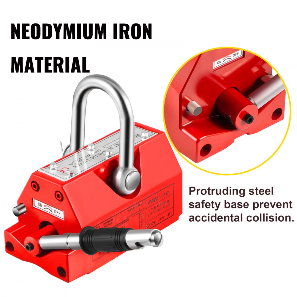 VEVOR Elevador Magnético Permanente 1,000 kg Levantador Magnético de Modelo PML-10 Dimensión de 287 x 145 x 137 mm Imán de Levantamiento Magnético Peso Neto de 30 kg para Levantar Láminas de Acero