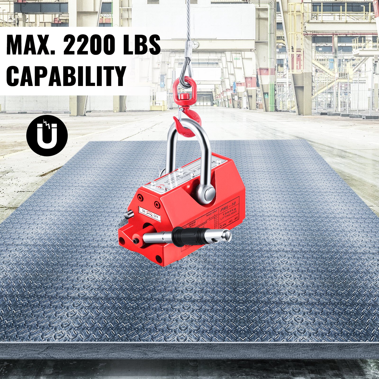VEVOR Elevador Magnético Permanente 1,000 kg Levantador Magnético de Modelo PML-10 Dimensión de 287 x 145 x 137 mm Imán de Levantamiento Magnético Peso Neto de 30 kg para Levantar Láminas de Acero