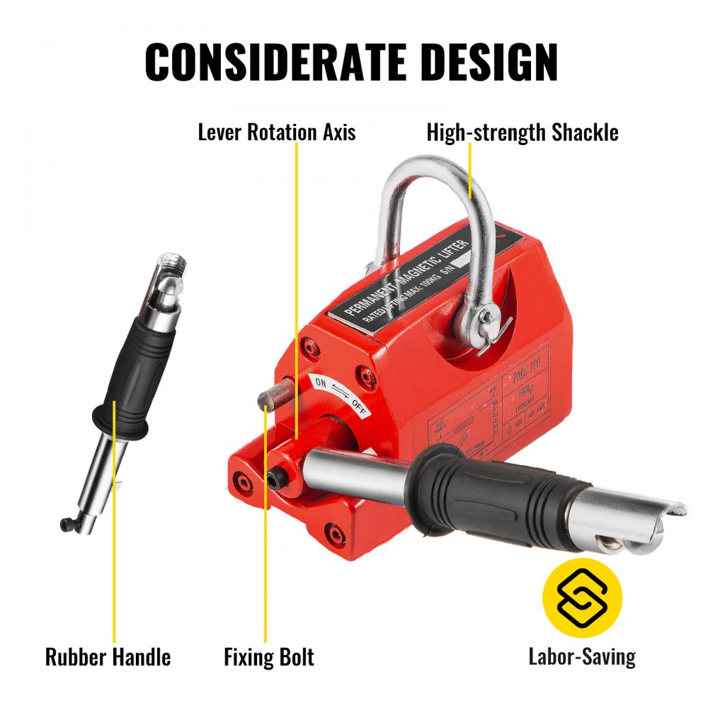 VEVOR Elevador Magnético Permanente 100 kg Levantador Magnético de Acero Modelo PML-1 Dimensión de 135 x 67,5 x 76 mm Imán de Levantamiento Magnético Peso Neto de 2,8 kg para Levantar Láminas de Acero