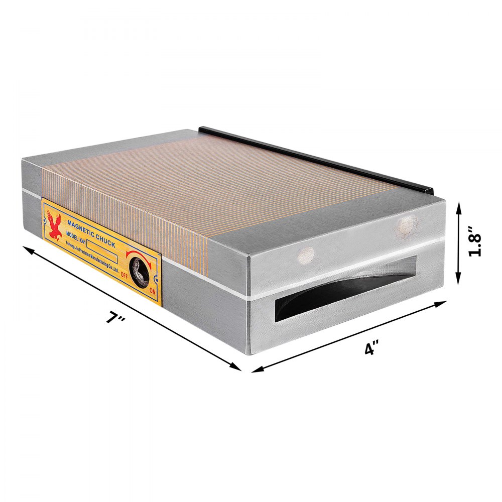 VEVOR Mandril Magnético Permanente 4" x 7" Plato Magnético Electro Permanente Potencia de Tracción 3.860 lbs Plato de Imán Permanente para Procesar Varias Piezas de Trabajo de Conducción Magnética