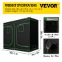 VEVOR Armario de Cultivo Interior 243,8 x 121,9 x 203,2 cm Carpa de Cultivo Hidropónico Mylar Oxford 600D Resistente al Agua y a la Luz Tienda de Cultivo para Planta y Vegetación en Interiores Negro