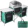VEVOR Mueble Cocina Al Aire Libre Camping Plegable Mesa Armario de Cocina con 3 Bolsas con Cremallera Verde Se Usa Ampliamente para Barbacoas,Picnics,Fiestas Al Aire Libre y Diversas Actividades