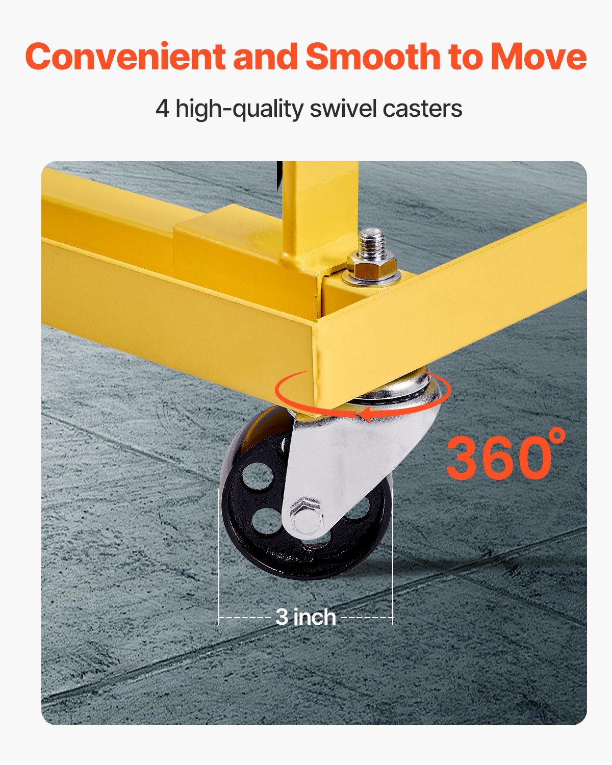 VEVOR Engine Stand/Hover (340 kg load capacity) with adjustable width & length, heavy-duty steel engine mount with 4 swivel casters and 2 ratchet straps, suitable for most engines