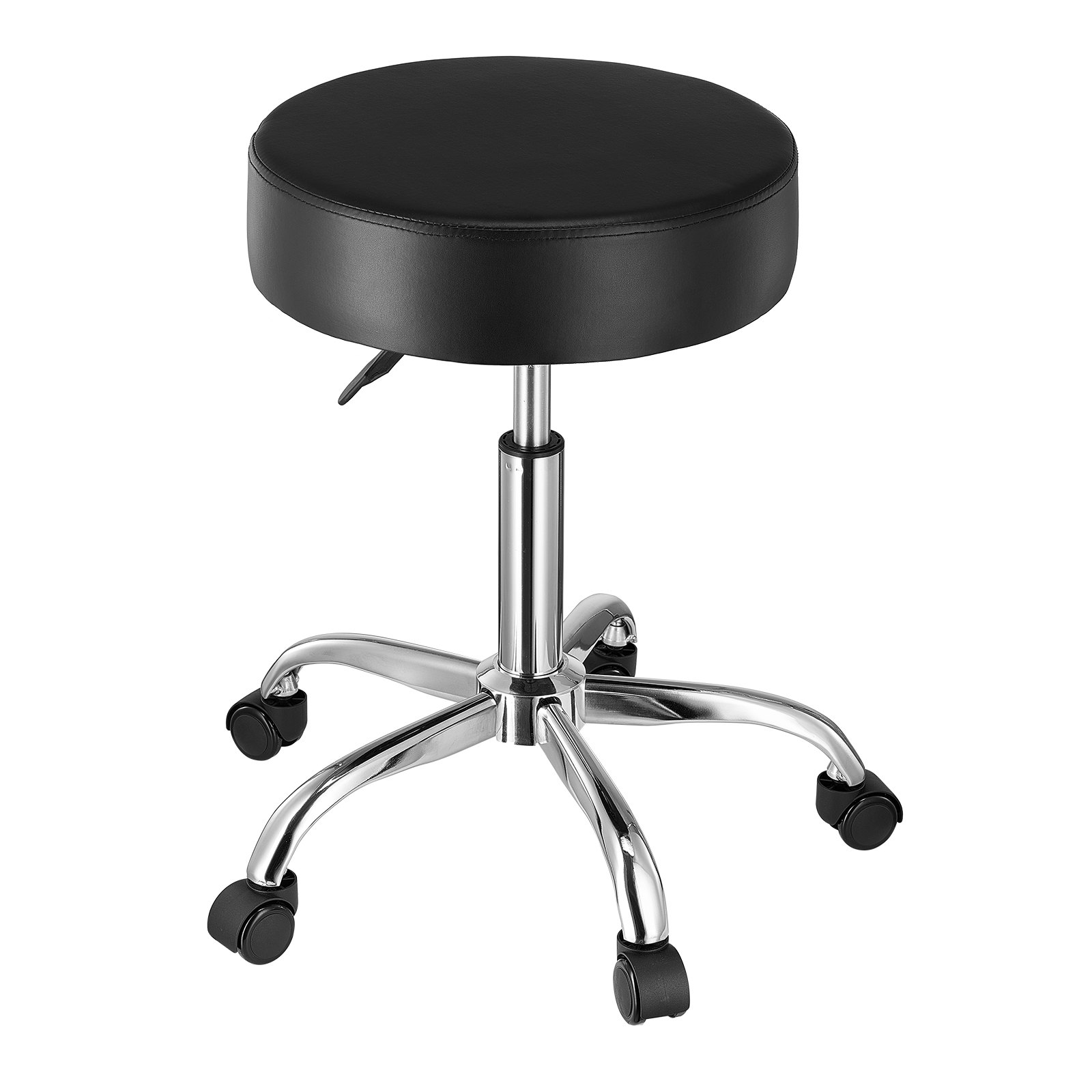 VEVOR Taburete Redondo Giratoria de Altura Ajustable de 55-71 cm, Carga de 204 kg, Taburete de Trabajo, Taburete Redondo Giratoria Ergonómica de Cuero de PU para Salón Spa Clínica de Masaje, Negro