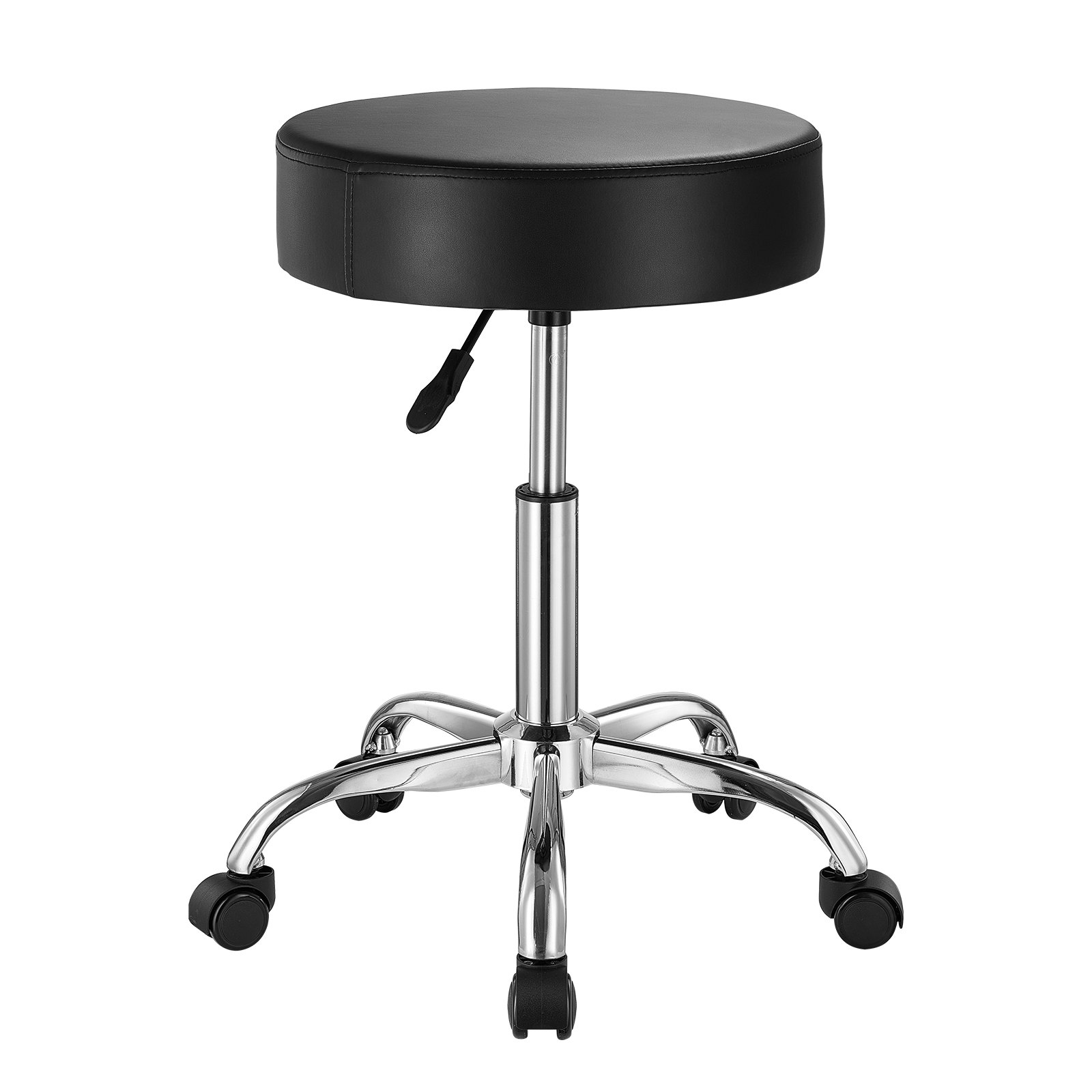 VEVOR Taburete Redondo Giratoria de Altura Ajustable de 55-71 cm, Carga de 204 kg, Taburete de Trabajo, Taburete Redondo Giratoria Ergonómica de Cuero de PU para Salón Spa Clínica de Masaje, Negro
