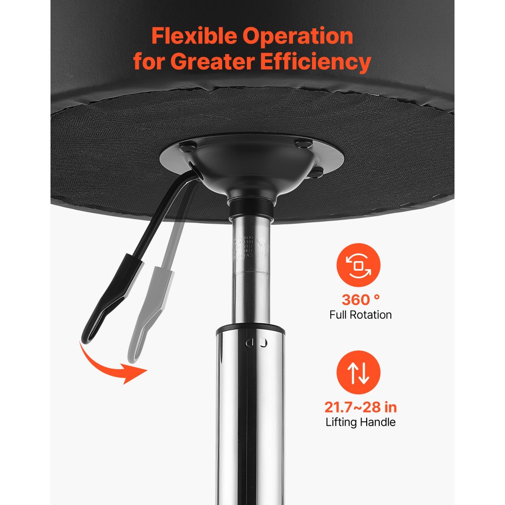VEVOR Taburete Giratorio de Trabajo, Taburete con Ruedas, Capacidad de Carga de 226,8 kg, Altura Ajustable de 55-71 cm, Giro 360°, Asiento Ergonómico Acolchado, para Oficina Estudio Clínica Hogar