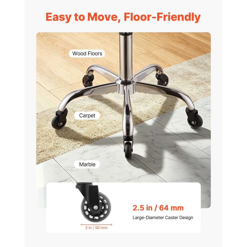 VEVOR Taburete Giratorio de Trabajo, Taburete con Ruedas, Capacidad de Carga de 226,8 kg, Altura Ajustable de 55-71 cm, Giro 360°, Asiento Ergonómico Acolchado, para Oficina Estudio Clínica Hogar