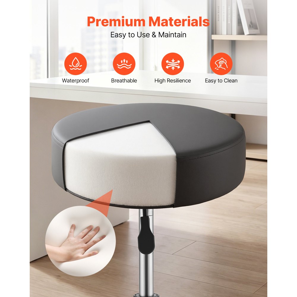 VEVOR Taburete Giratorio de Trabajo, Taburete con Ruedas, Capacidad de Carga de 226,8 kg, Altura Ajustable de 55-71 cm, Giro 360°, Asiento Ergonómico Acolchado, para Oficina Estudio Clínica Hogar