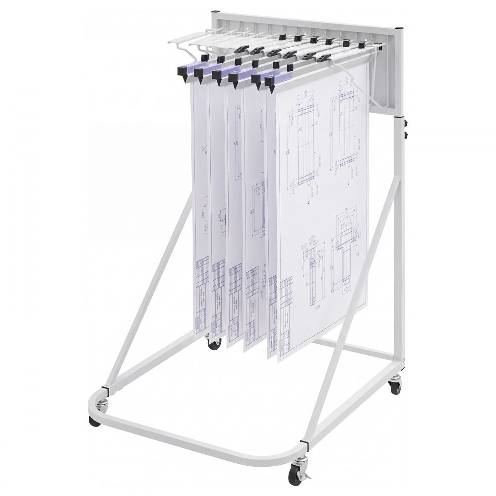 VEVOR Soporte de Almacenamiento para Planos, Estante Móvil y Ajustable para Exhibición de Blueprints, con 6 Piezas de Abrazaderas, Organizador de Carteles Mapas, para Oficina Construcción Arquitectura